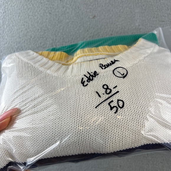 Vintage Eddie Bauer Striped Cotton Knit Sweater Mens Large Colorblock Crewneck - Picture 10 of 10